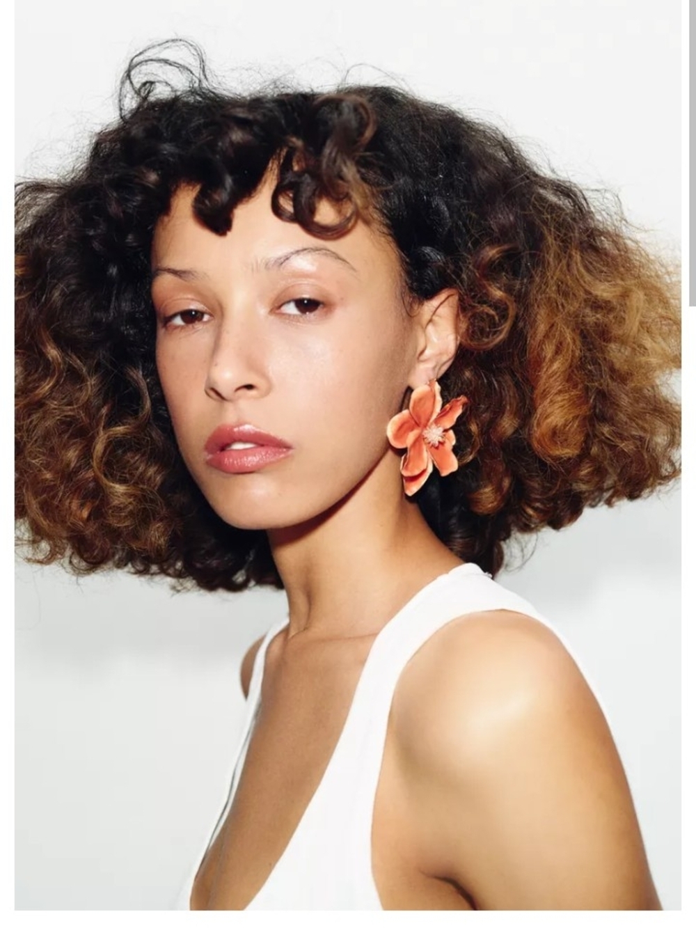 ZARA Coral Floral  Earrings with Gold Trim